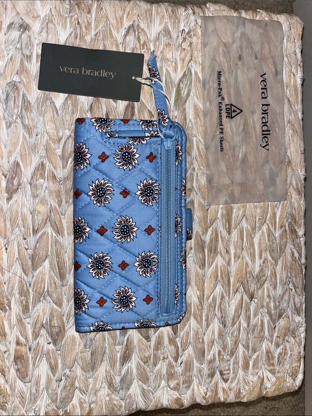 Vera Bradley Sky Blue Quilted Floral Wristlet